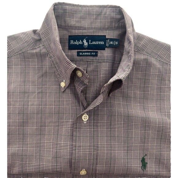 Ralph Lauren Oxford Button Front Shirt Men Small Classic Fit Purple Green Plaid - Picture 1 of 10